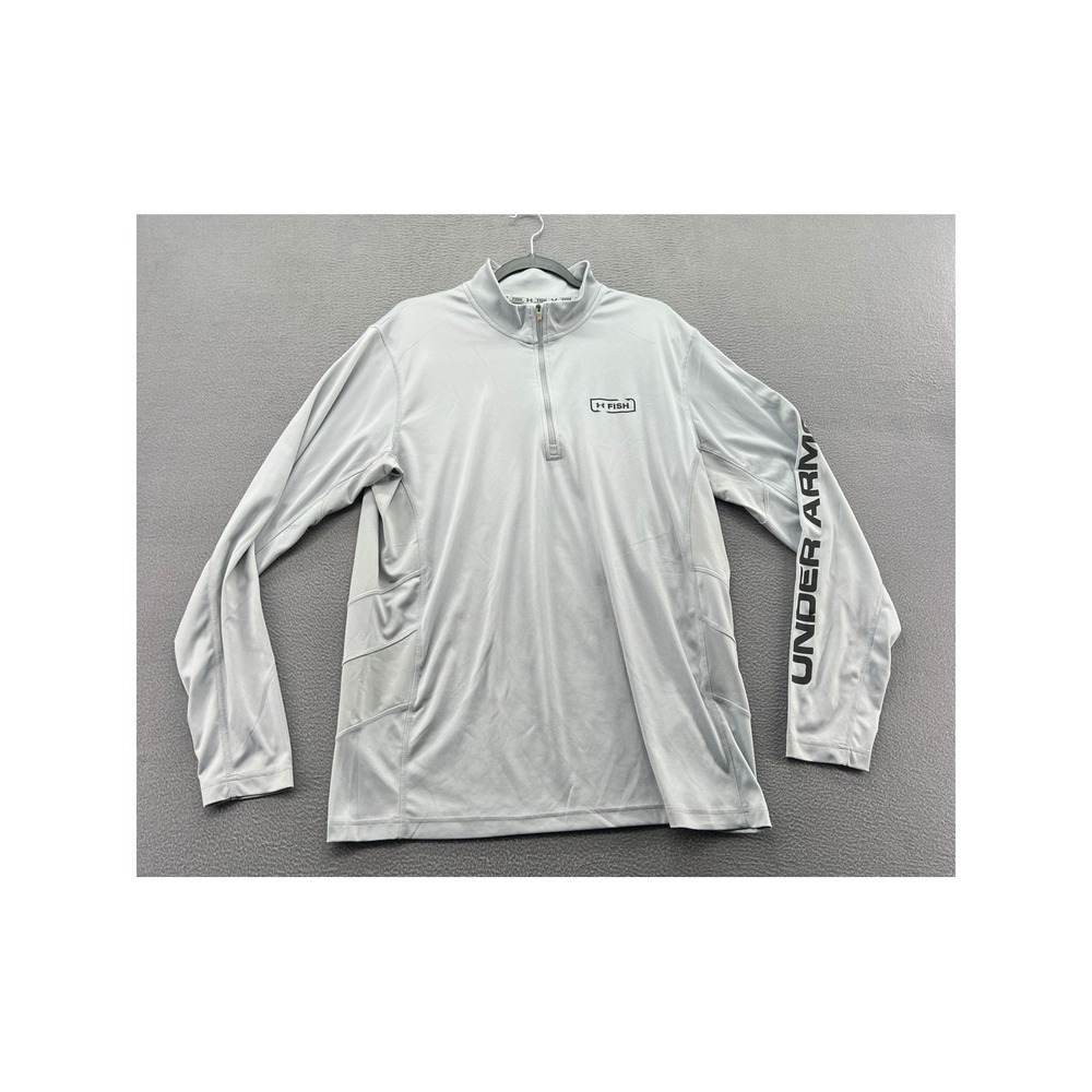 Under Armour Fish HeatGear Shirt Mens XL Gray 1/4 Zip Pullover Long Sleeve